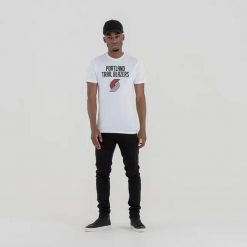 Koszulka Portland Trail Blazers NBA. Białe koszulki sportowe męskie New Era, l, bez wzorów, z materiału, bez kołnierzyka, bez ramiączek, na fitness i siłownię. Za 126.50 zł.