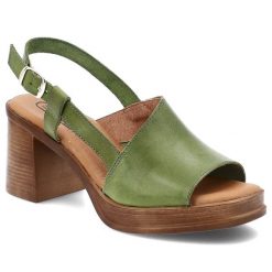 Sandały damskie HEE, skórzane na wysokim obcasie ze sprzączką wygodne, pistacjowe, 25544. Zielone sandały damskie Hee, bez wzorów, ze skóry, bez obcasa, na obcasie, bez zapięcia. Za 239.00 zł.