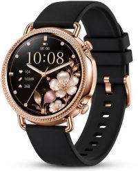 Smartwatch Rubicon Damski E74 rosegold mesh + czarny pasek silikonowy (RNBE74-BS1-NE). Czarne paski damskie Rubicon, bez wzorów, z meshu. Za 199.00 zł.
