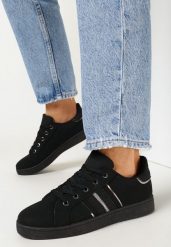 Czarne Sneakersy z Wstawkami Galsoni. Czarne obuwie sportowe damskie Born2be, bez wzorów, z jeansu, na fitness i siłownię. Za 79.99 zł.