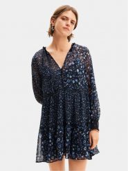 Desigual Sukienka letnia Doque 24SWVW20 Granatowy Relaxed Fit. Niebieskie sukienki damskie Desigual, na lato, s, bez wzorów, z syntetyku, bez kołnierzyka, bez ramiączek. Za 299.99 zł.