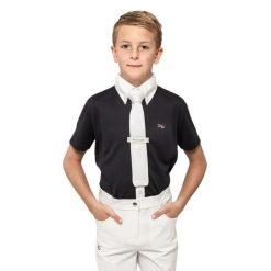 Koszulka jeździecka z krótkim rękawem dla dzieci Premier Equine Mini Antonio. Niebieskie t-shirty dla chłopców PREMIER EQUINE, bez wzorów, z bawełny, bez ramiączek. Za 325.50 zł.