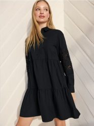 Sukienka mini koszulowa - czarny. Czarne sukienki damskie Sinsay, l, bez wzorów, z koronki, bez kołnierzyka, bez ramiączek, mini, koszulowe. Za 59.99 zł.