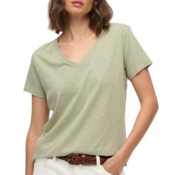 Damska koszulka z dekoltem w szpic Superdry Slub Emb de Studios. Zielone t-shirty damskie Superdry., s, bez wzorów, z bawełny, eleganckie, bez kołnierzyka. Za 141.45 zł.