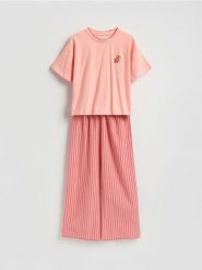 Dwuczęściowa piżama z nadrukiem - intenstywna czerwień. Czerwone piżamy damskie Reserved, l, bez wzorów, z bawełny, bez ramiączek. Za 139.99 zł.