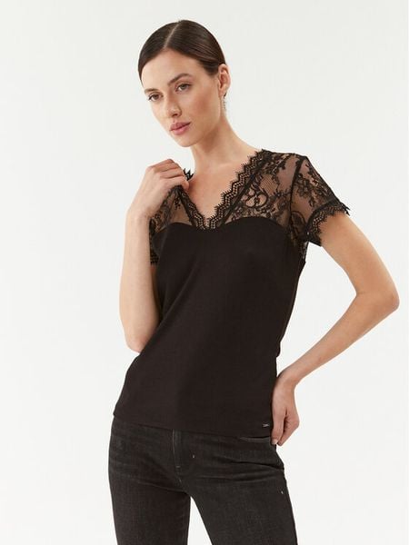 Morgan Bluzka 232-DLAMI Czarny Slim Fit. Czarne bluzki damskie Morgan, s, bez wzorów, z syntetyku, bez kołnierzyka, bez ramiączek. Za 106.99 zł.
