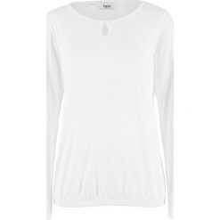Shirt z długim rękawem i elementem ozdobnym w dekolcie bonprix biały. Bluzki damskie marki bonprix. Za 37.99 zł.