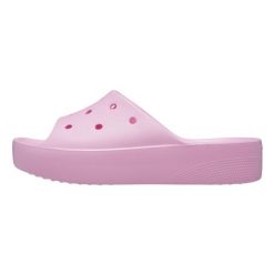 Klapki Dla Dorosłych Crocs Classic Platform Slide. Czerwone klapki damskie Crocs, bez wzorów, z materiału, bez obcasa. Za 139.99 zł.