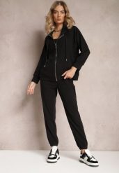 Czarny Komplet Dresowy 2-częściowy z Bluzą i Spodniami Serenitea. Czarne bluzy damskie Renee, s, bez wzorów, z dresówki, z kapturem. Za 49.99 zł.