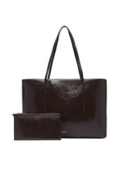 Calvin Klein Torebka Foil Logo Glossy Tote W/ Pouch LV04F3537G Brązowy. Brązowe torebki do ręki damskie Calvin Klein, bez wzorów, ze skóry, bez dodatków. Za 649.99 zł.