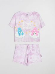 Bawełniana piżama dwuczęściowa z nadrukiem Care Bears - fioletowy. Fioletowe piżamy damskie Sinsay, l, bez wzorów, z bawełny, bez ramiączek. Za 39.99 zł.