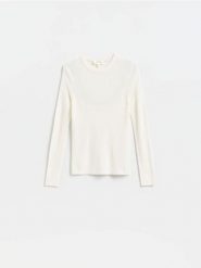 Sweter z wełny merino - złamana biel. Swetry damskie Reserved, l, bez wzorów, z wełny, bez kołnierzyka, bez ramiączek, bez kaptura. Za 199.99 zł.