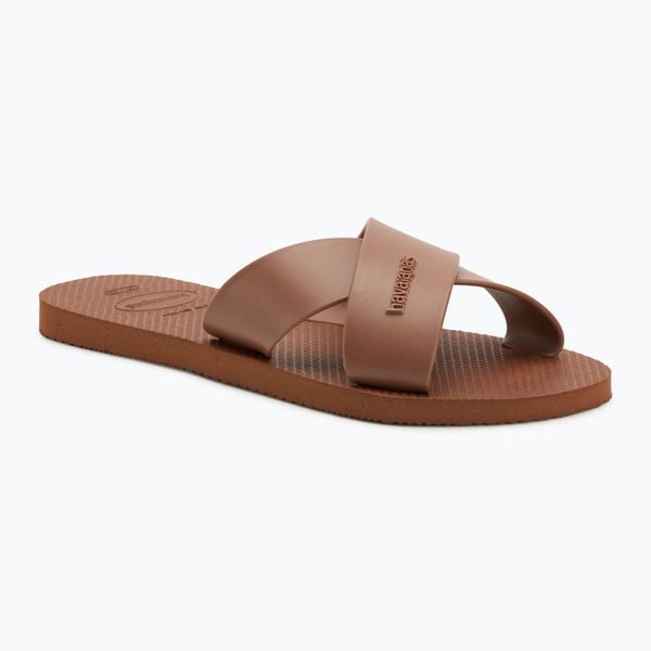Klapki damskie Havaianas Aqua. Brązowe klapki damskie Havaianas, bez wzorów, z gumy, bez obcasa. Za 83.99 zł.