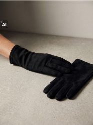 Rękawiczki z imitacji zamszu - czarny. Czarne rękawiczki damskie Sinsay, bez wzorów. Za 15.99 zł.