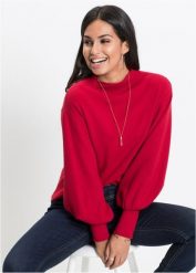 Sweter oversize z mieszanki wiskozy. Czerwone swetry damskie bonprix, bez wzorów, z dzianiny, eleganckie, bez kołnierzyka, bez ramiączek, bez kaptura. Za 107.99 zł.