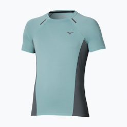 Koszulka do biegania męska Mizuno Active DryAeroFlow Tee. Niebieskie koszulki sportowe męskie Mizuno, m, bez wzorów, z materiału, bez kołnierzyka, bez ramiączek, do biegania. Za 229.99 zł.