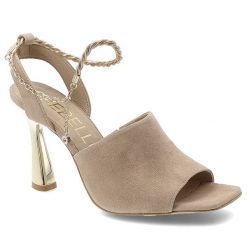 Sandały damskie Chebello, ze skóry naturalnej o gładkim wykończeniu wiązanie wokół kostki na cienkich paskach oraz smukły obcas, beżowe, 4440_-084-00. Brązowe klapki damskie CheBello, bez wzorów, ze skóry, eleganckie, bez obcasa, na obcasie. Za 549.00 zł.