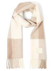 BOSS szalik tkany z wełny Kobiety Wełna (100%) biały|brązowy, ONE SIZE. Białe szaliki i chusty damskie Boss, bez wzorów, z wełny, eleganckie. Za 349.95 zł.