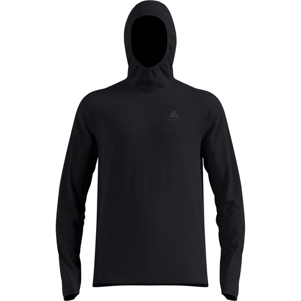 Bluza z kapturem Odlo Mid layer hoody ESSENTIAL THERMAL. Czarne bluzy męskie Odlo, na jesień, uniwersalny, bez wzorów, z elastanu, z kapturem. Za 339.99 zł.