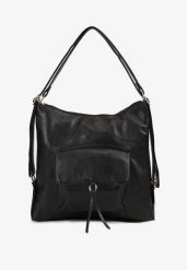 Czarna Torebka Shopper z Regulowanymi Rączkami i Dodatkową Kieszenią z Przodu Erirae. Czarne torebki shopper damskie Born2be, bez wzorów, z materiału, bez dodatków. Za 99.99 zł.