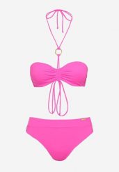 Fuksjowe Bikini Figi i Usztywniany Biustonosz z Regulowanymi Ramiączkami Ozdobiony Sznurkiem Rosbia. Czerwone bikini damskie Renee, na lato, z aplikacjami. Za 39.99 zł.