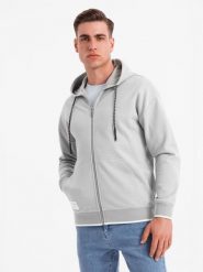 Męska bluza dresowa z kapturem o delikatnej strukturze – szara V4 - Rozmiar: XXL. Szare bluzy męskie Ombre Clothing, m, bez wzorów, z bawełny, z kapturem. Za 219.99 zł.