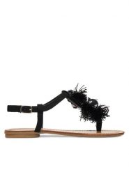 DeeZee Sandały F103-100 Czarny. Czarne sandały damskie DeeZee, bez wzorów, z materiału, bez obcasa, na płaskiej podeszwie, bez zapięcia. Za 129.99 zł.