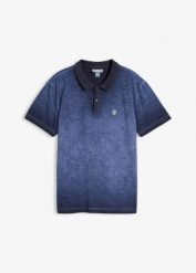 Koszulka polo z efektem sprania. Niebieskie koszulki polo męskie bonprix, m, bez wzorów, eleganckie, bez ramiączek. Za 87.99 zł.