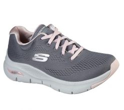 Buty do chodzenia damskie, Skechers Arch Fit-Big Appeal. Szare obuwie sportowe damskie Skechers, bez wzorów, z materiału, trekkingowe. Za 299.99 zł.