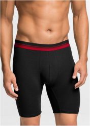 Długie bokserki o dopasowanym kroju z bawełną (2 pary). Czarne bokserki męskie bonprix, m, bez wzorów, z bawełny. Za 62.99 zł.