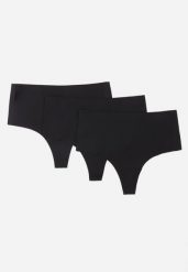 Czarne 3-Pack Majtki Stringi z Wysokim Stanem o Bezszwowym Wykończeniu Zerissa. Czarne stringi damskie Born2be, l, bez wzorów. Za 49.99 zł.