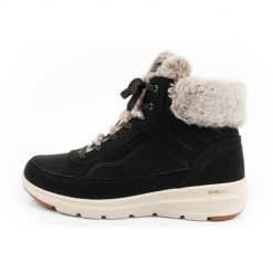 Buty do chodzenia damskie Skechers 144199BLK. Czarne obuwie sportowe damskie Skechers, bez wzorów, z materiału, trekkingowe. Za 369.99 zł.