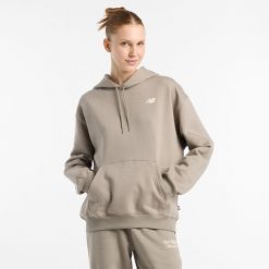 Bluza damska New Balance WT51947DOK – beżowa. Brązowe bluzy damskie New Balance, xl, bez wzorów, z bawełny, z kapturem. Za 199.99 zł.