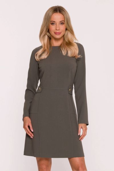 Elegancka sukienka trapezowa z patkami w talii khaki. Brązowe sukienki dla dziewczynek Stylove, z aplikacjami, z poliesteru, biznesowe, bez ramiączek, długie. Za 349.00 zł.