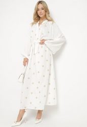 Biała Wiskozowa Sukienka o Kroju Oversize z Ozdobnym Haftem Naleniel. Białe sukienki damskie Born2be, na co dzień, l, bez wzorów, z wiskozy, bez kołnierzyka, bez ramiączek, maxi, oversize. Za 129.99 zł.