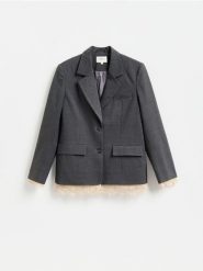 Marynarka z koronką - ciemnoszary. Szare żakiety damskie Reserved, l, bez wzorów, z koronki. Za 299.99 zł.