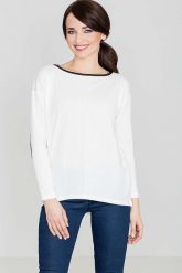 Ecru Sweter z Łatami na Rękawach. Brązowe swetry damskie Katrus, l, bez wzorów, z elastanu, bez kołnierzyka, bez ramiączek, bez kaptura. Za 179.00 zł.