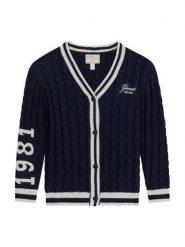 Guess Kardigan J6YR09 Z0841 Granatowy Regular Fit. Niebieskie swetry dla dziewczynek Guess, z aplikacjami, z bawełny, bez kołnierzyka, bez ramiączek, bez kaptura. Za 294.99 zł.
