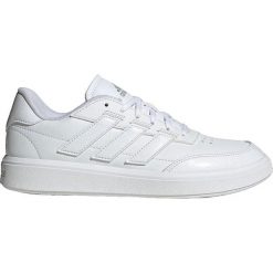 Buty sportowe adidas Courtblock Białe. Białe obuwie sportowe damskie Adidas, bez wzorów, z gumy. W wyprzedaży za 240.70 zł.