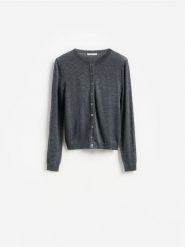 Kardigan z wełną - ciemnoszary. Szare kardigany damskie Reserved, l, bez wzorów, z wełny. Za 129.99 zł.