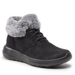 Botki Skechers. Czarne botki damskie Skechers, bez obcasa, na płaskiej podeszwie, bez zapięcia. Za 289.99 zł.