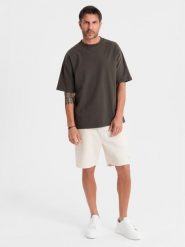 Szorty dresowe unisex ze ściągaczem w pasie kremowe V2 OU-SRBC-0101 XL/XXL. Białe szorty sportowe damskie Ombre, xl, bez wzorów, z dresówki, sportowe. Za 408.47 zł.