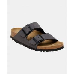 Sandały Birkenstock Arizona Birkibuc Dorosłych. Szare sandały damskie Birkenstock, bez wzorów, z nubiku, bez obcasa, bez zapięcia. Za 422.96 zł.