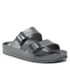 Klapki Birkenstock. Szare klapki damskie Birkenstock, bez wzorów, bez obcasa. Za 239.99 zł.
