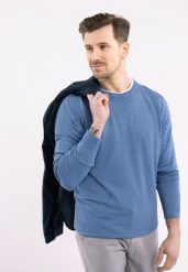 Lekki sweter S-MARC. Niebieskie swetry przez głowę męskie Volcano, m, bez wzorów, z materiału, bez kołnierzyka. Za 139.99 zł.