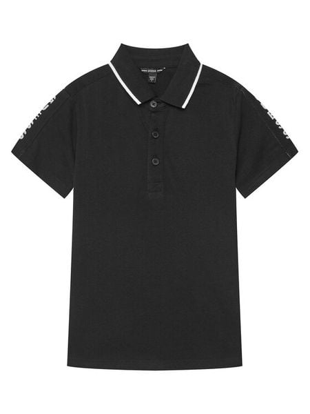 Guess Polo L4GP03 KAPY0 Czarny Regular Fit. Czarne t-shirty dla chłopców Guess, z aplikacjami, z bawełny, bez ramiączek. Za 137.99 zł.