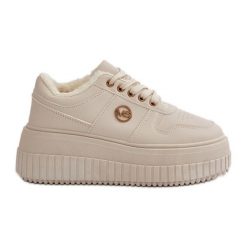 Sneakersy Buty Sportowe Damskie Ocieplane Na Masywnej Podeszwie Beżowe Verissha beżowy. Brązowe obuwie sportowe damskie bez wzorów, ze skóry. Za 205.59 zł.