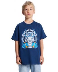 Koszulka z krótkim rękawem dla Chłopcy BURNING SKULL Niebieski. Niebieskie t-shirty dla chłopców DC Shoes, bez wzorów, z bawełny, bez ramiączek. Za 109.99 zł.