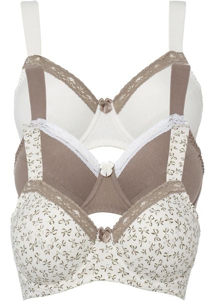 Biustonosz na fiszbinach z bawełną (3 szt.). Brązowe biustonosze bonprix, bez wzorów, z bawełny. Za 127.99 zł.