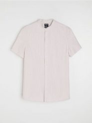 Bawełniana koszula w paski - beżowy. Brązowe koszule męskie Sinsay, l, bez wzorów, z bawełny, bez kołnierzyka, bez ramiączek. Za 39.99 zł.